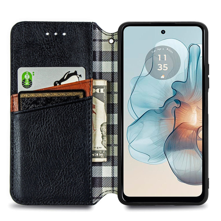 For Motorola Moto G24 Power 4G Cubic Grid Pressed Magnetic Leather Phone Case