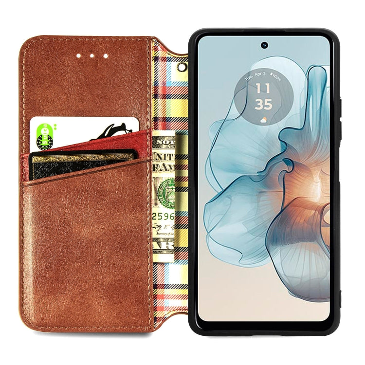 For Motorola Moto G24 Power 4G Cubic Grid Pressed Magnetic Leather Phone Case