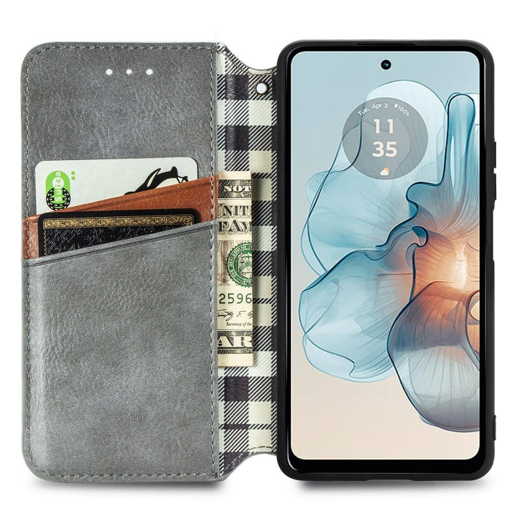 For Motorola Moto G24 Power 4G Cubic Grid Pressed Magnetic Leather Phone Case