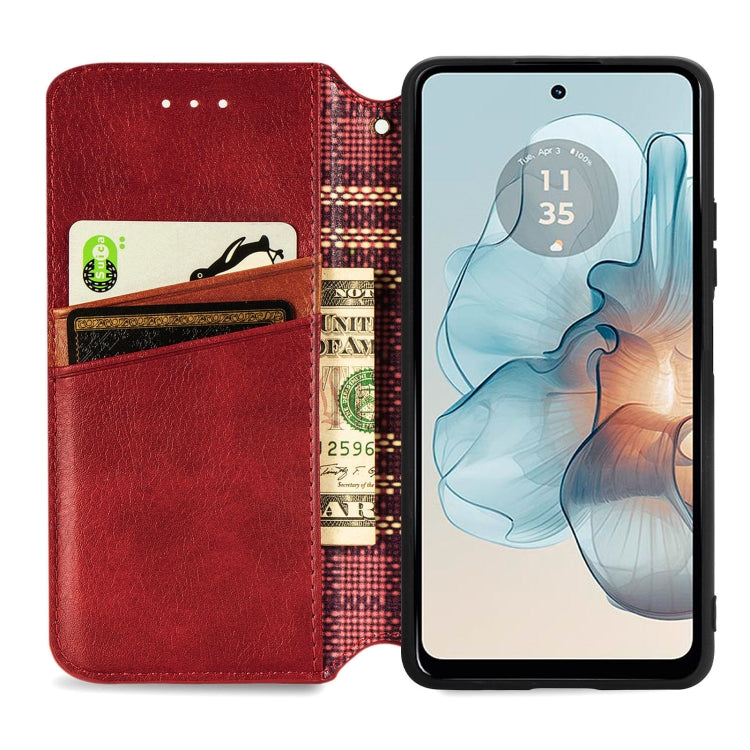 For Motorola Moto G24 Power 4G Cubic Grid Pressed Magnetic Leather Phone Case