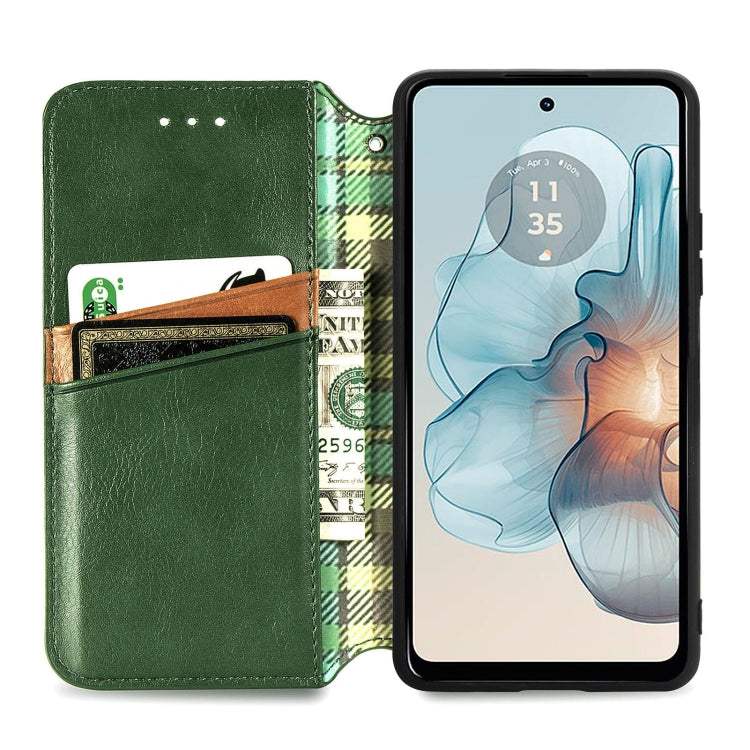 For Motorola Moto G24 Power 4G Cubic Grid Pressed Magnetic Leather Phone Case