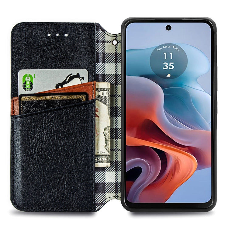 For Motorola Moto G34 5G Cubic Grid Pressed Magnetic Leather Phone Case