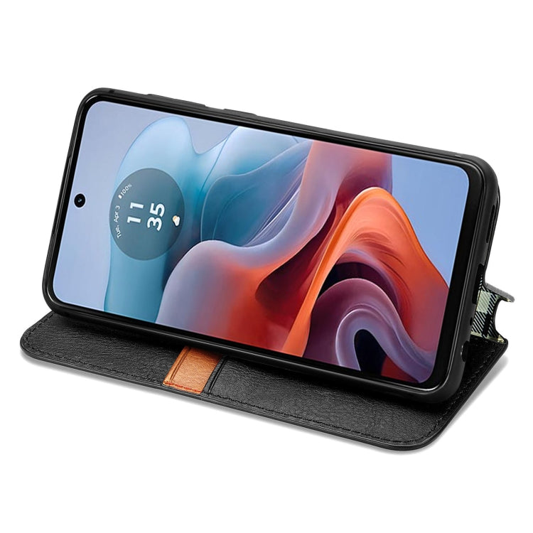 For Motorola Moto G34 5G Cubic Grid Pressed Magnetic Leather Phone Case