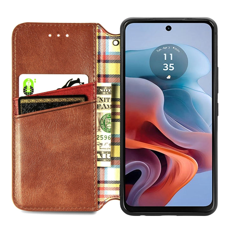 For Motorola Moto G34 5G Cubic Grid Pressed Magnetic Leather Phone Case