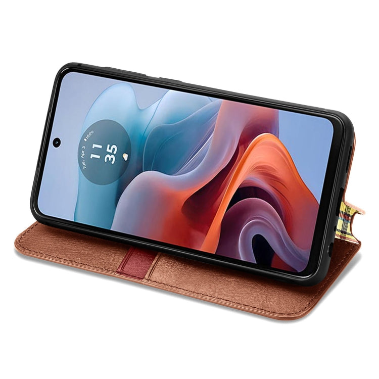 For Motorola Moto G34 5G Cubic Grid Pressed Magnetic Leather Phone Case