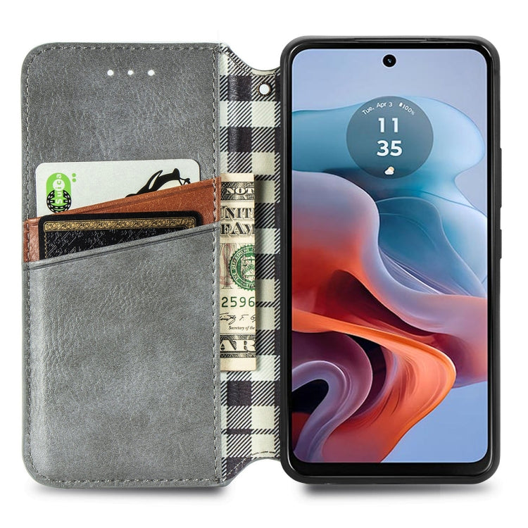 For Motorola Moto G34 5G Cubic Grid Pressed Magnetic Leather Phone Case