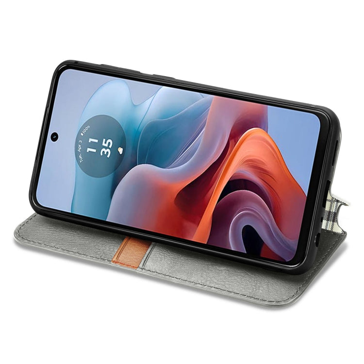 For Motorola Moto G34 5G Cubic Grid Pressed Magnetic Leather Phone Case