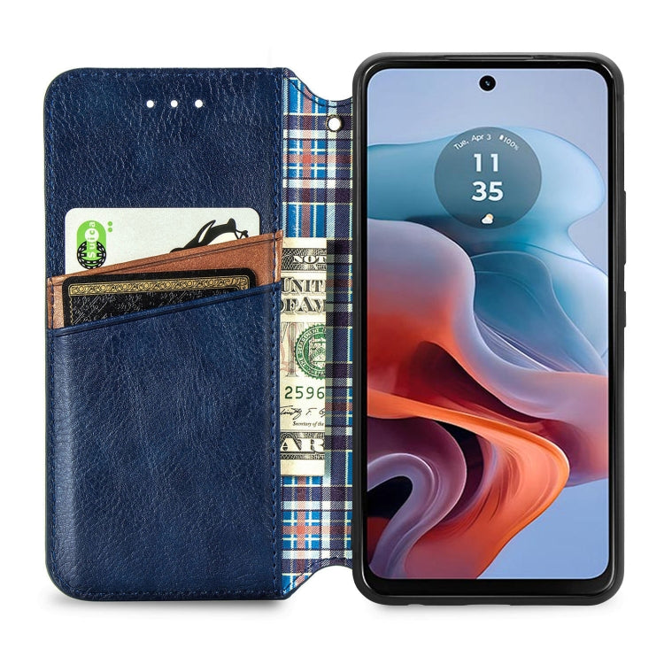 For Motorola Moto G34 5G Cubic Grid Pressed Magnetic Leather Phone Case