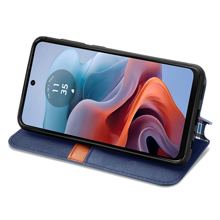 For Motorola Moto G34 5G Cubic Grid Pressed Magnetic Leather Phone Case