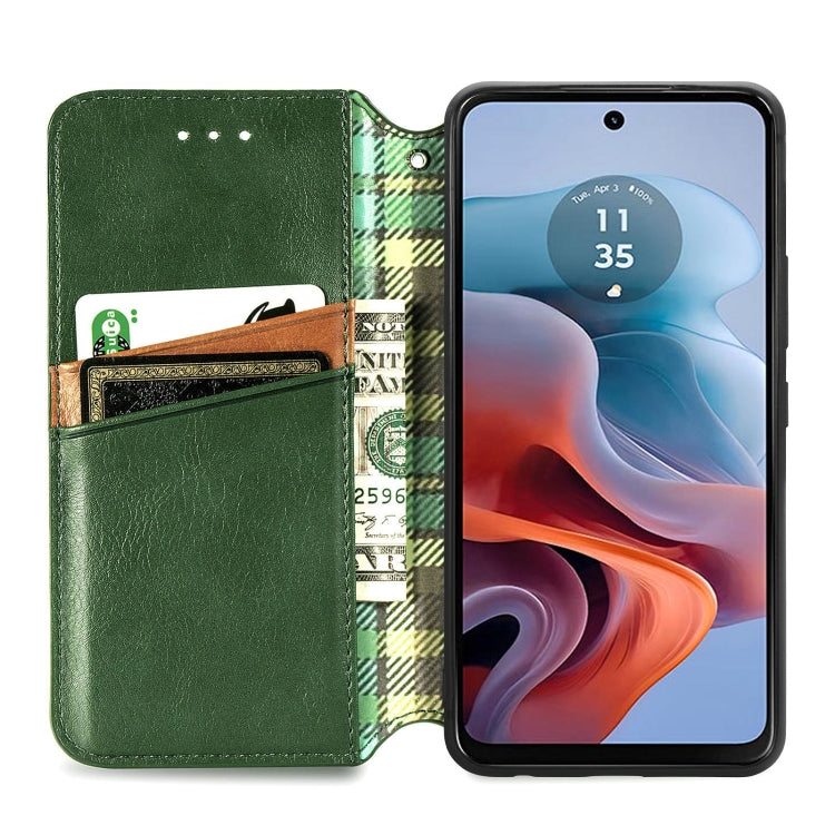 For Motorola Moto G34 5G Cubic Grid Pressed Magnetic Leather Phone Case