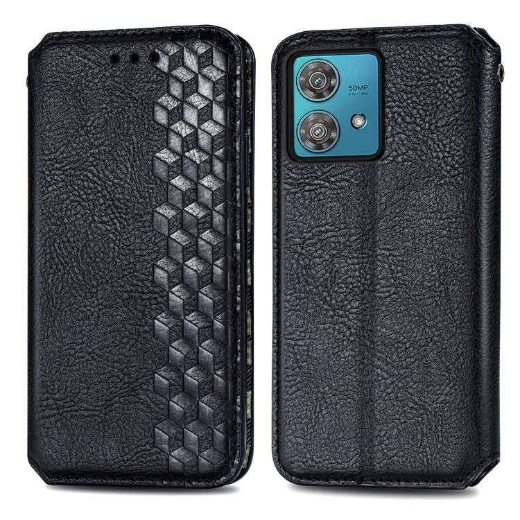 For Motorola Moto G84 5G Cubic Grid Pressed Magnetic Leather Phone Case