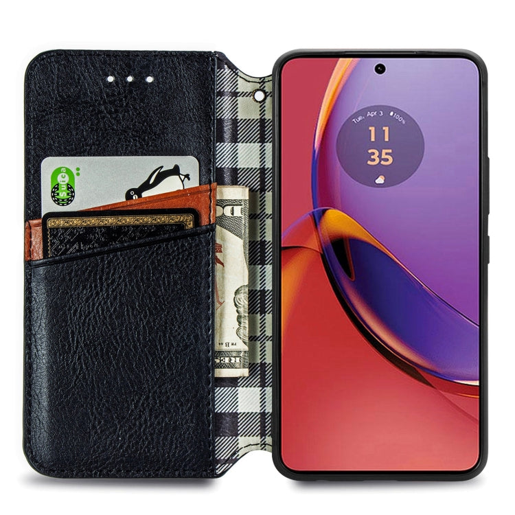 For Motorola Moto G84 5G Cubic Grid Pressed Magnetic Leather Phone Case