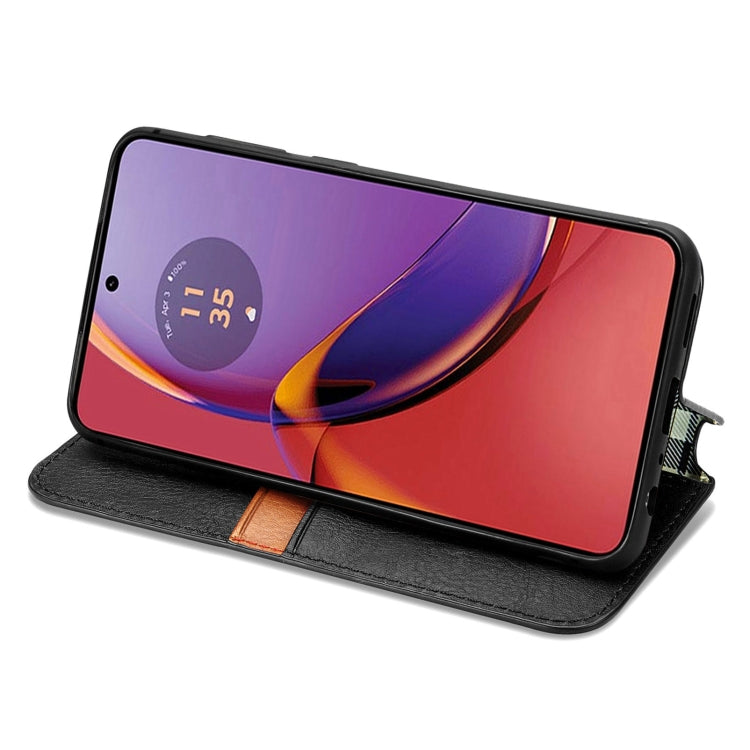 For Motorola Moto G84 5G Cubic Grid Pressed Magnetic Leather Phone Case