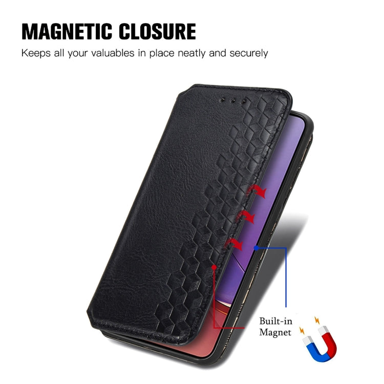 For Motorola Moto G84 5G Cubic Grid Pressed Magnetic Leather Phone Case