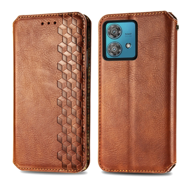 For Motorola Moto G84 5G Cubic Grid Pressed Magnetic Leather Phone Case