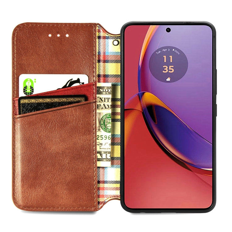 For Motorola Moto G84 5G Cubic Grid Pressed Magnetic Leather Phone Case
