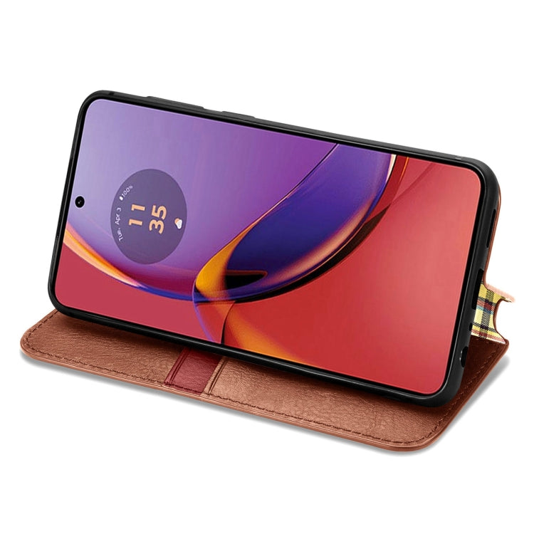 For Motorola Moto G84 5G Cubic Grid Pressed Magnetic Leather Phone Case