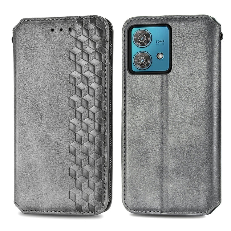 For Motorola Moto G84 5G Cubic Grid Pressed Magnetic Leather Phone Case