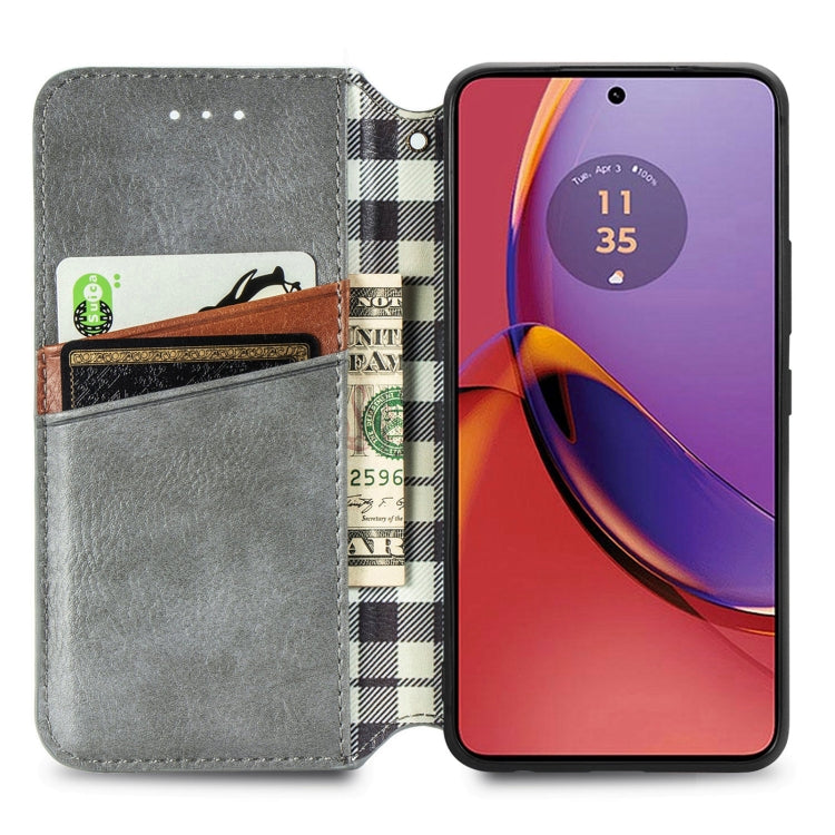 For Motorola Moto G84 5G Cubic Grid Pressed Magnetic Leather Phone Case
