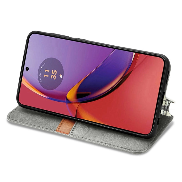 For Motorola Moto G84 5G Cubic Grid Pressed Magnetic Leather Phone Case