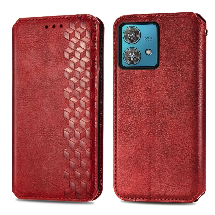 For Motorola Moto G84 5G Cubic Grid Pressed Magnetic Leather Phone Case