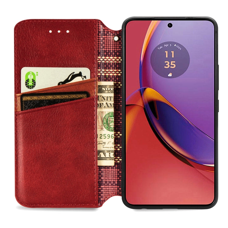 For Motorola Moto G84 5G Cubic Grid Pressed Magnetic Leather Phone Case