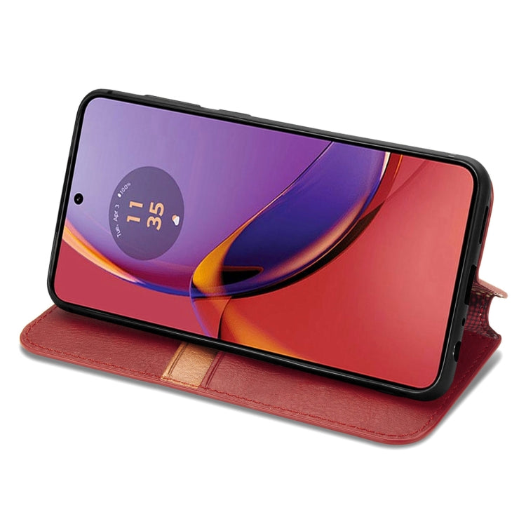 For Motorola Moto G84 5G Cubic Grid Pressed Magnetic Leather Phone Case