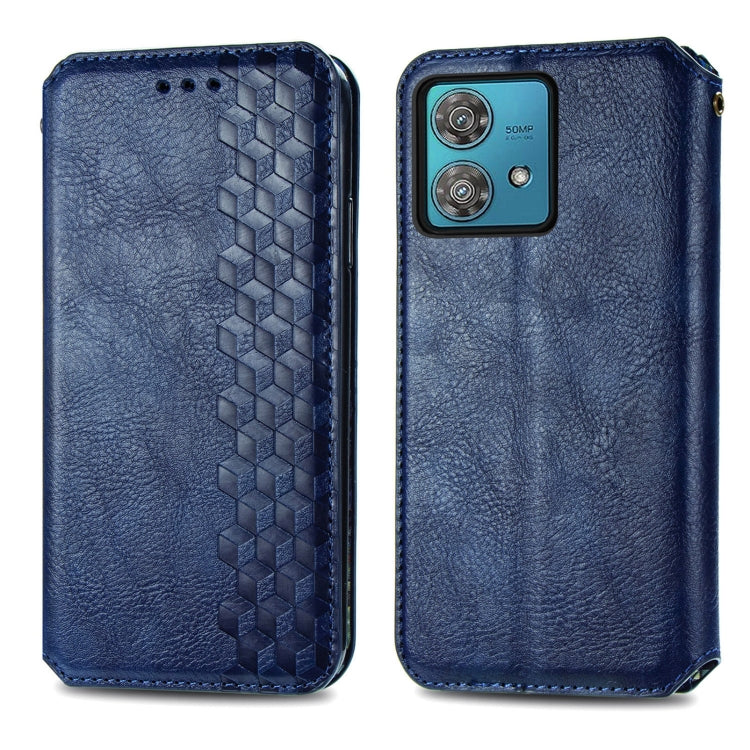 For Motorola Moto G84 5G Cubic Grid Pressed Magnetic Leather Phone Case