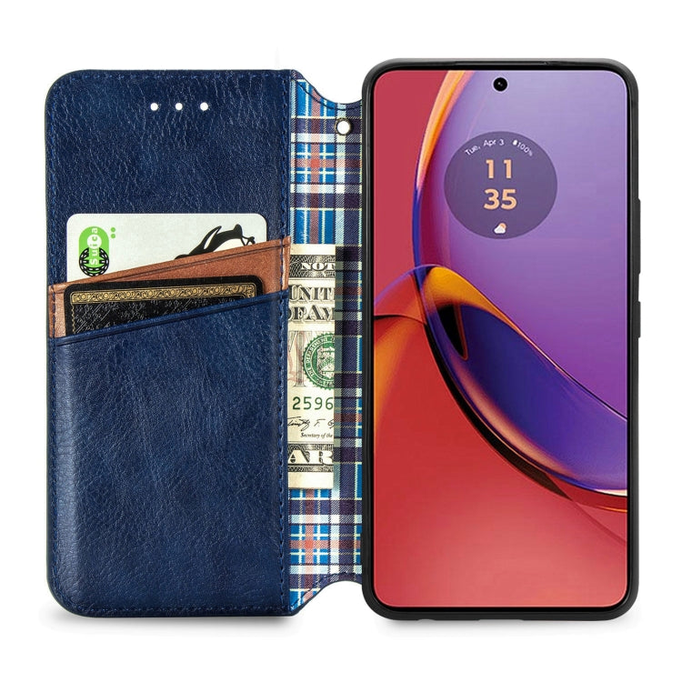 For Motorola Moto G84 5G Cubic Grid Pressed Magnetic Leather Phone Case