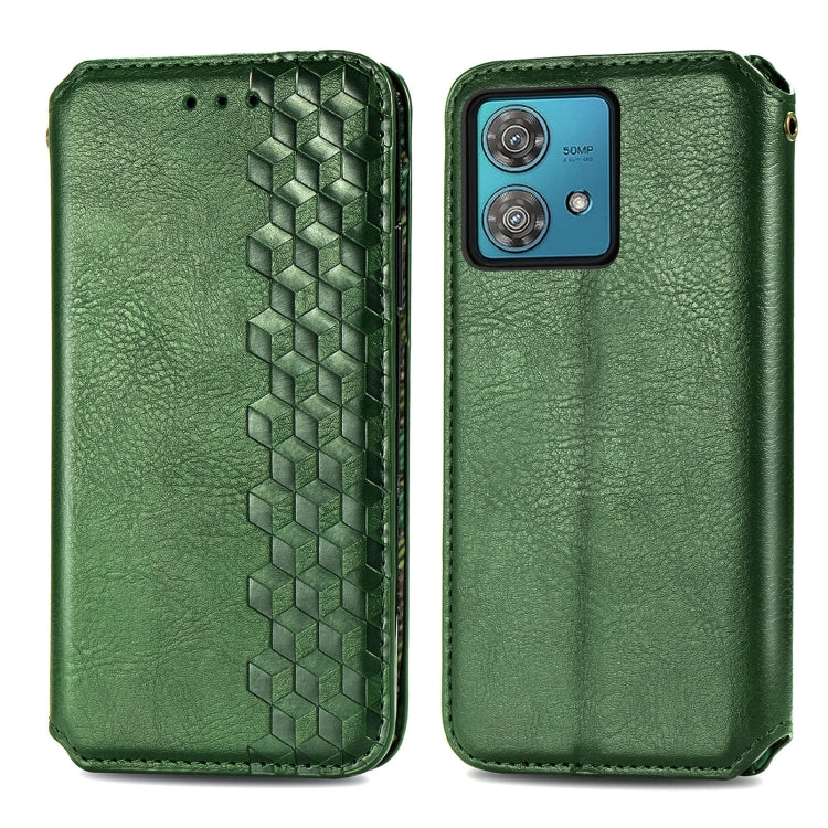 For Motorola Moto G84 5G Cubic Grid Pressed Magnetic Leather Phone Case