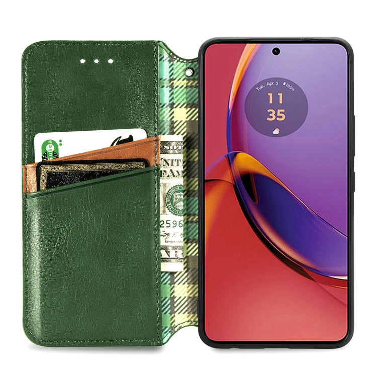 For Motorola Moto G84 5G Cubic Grid Pressed Magnetic Leather Phone Case