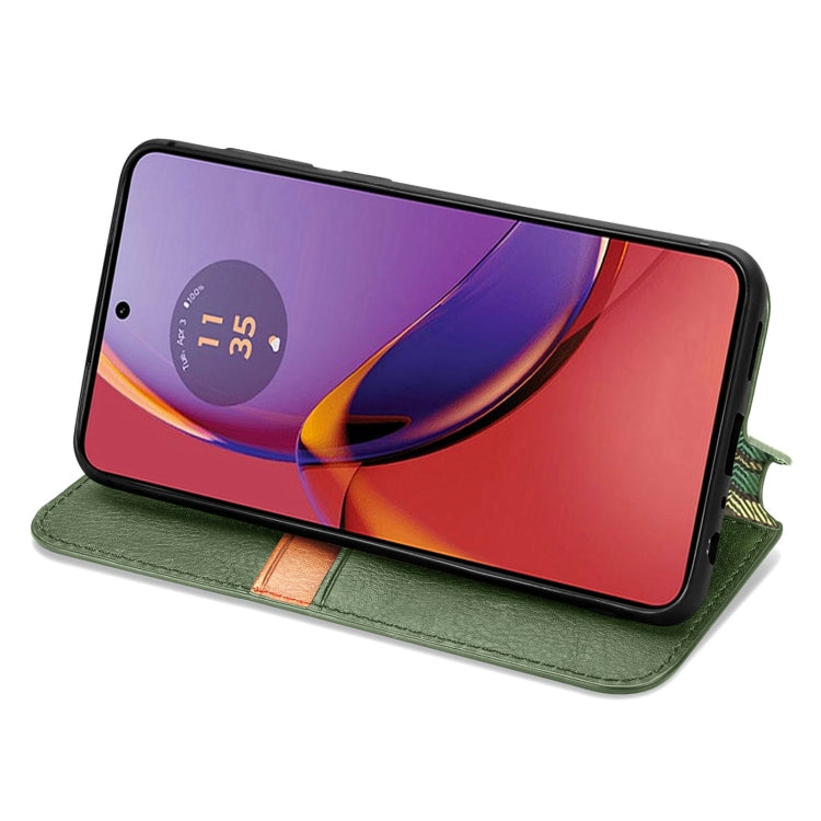 For Motorola Moto G84 5G Cubic Grid Pressed Magnetic Leather Phone Case