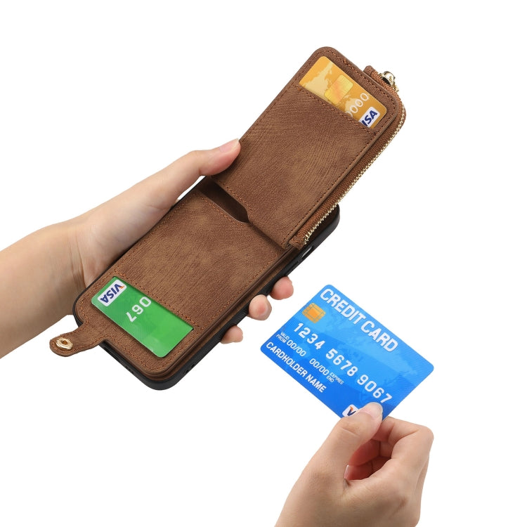 For iPhone 16 Plus Cross Leather Ring Vertical Zipper Wallet Back Phone Case