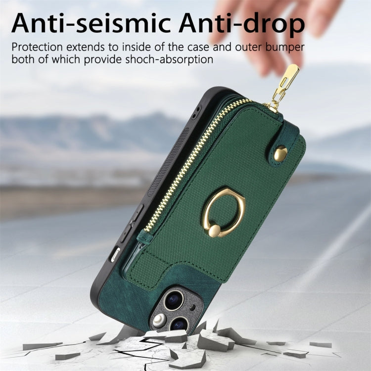 For iPhone 16 Pro Max Cross Leather Ring Vertical Zipper Wallet Back Phone Case