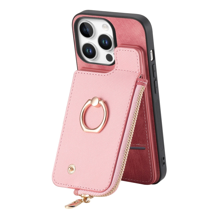For iPhone 16 Pro Max Cross Leather Ring Vertical Zipper Wallet Back Phone Case
