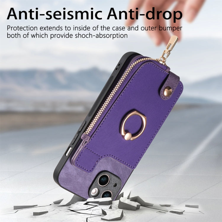 For iPhone 16 Pro Max Cross Leather Ring Vertical Zipper Wallet Back Phone Case
