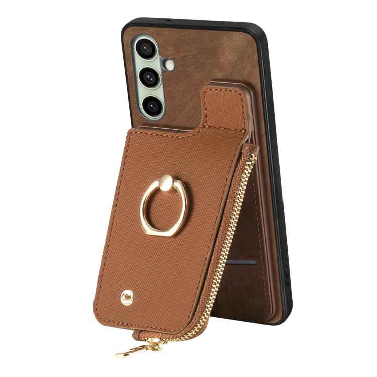 For Samsung Galaxy A36 Cross Leather Ring Vertical Zipper Wallet Back Phone Case