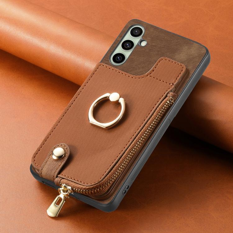 For Samsung Galaxy A36 Cross Leather Ring Vertical Zipper Wallet Back Phone Case