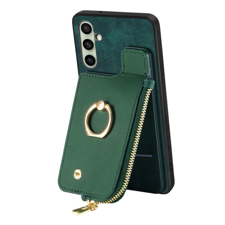 For Samsung Galaxy A36 Cross Leather Ring Vertical Zipper Wallet Back Phone Case