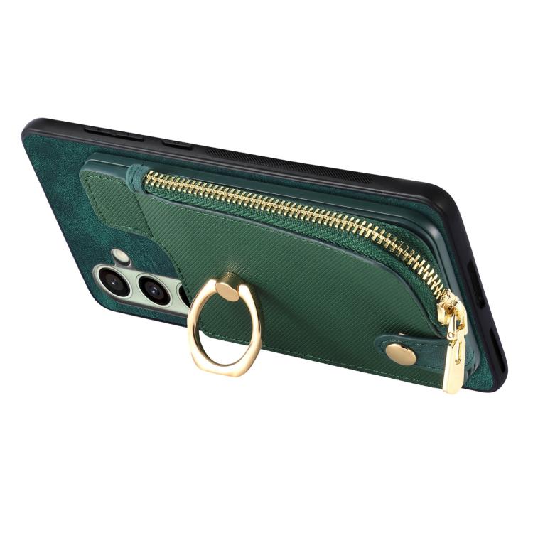 For Samsung Galaxy A36 Cross Leather Ring Vertical Zipper Wallet Back Phone Case