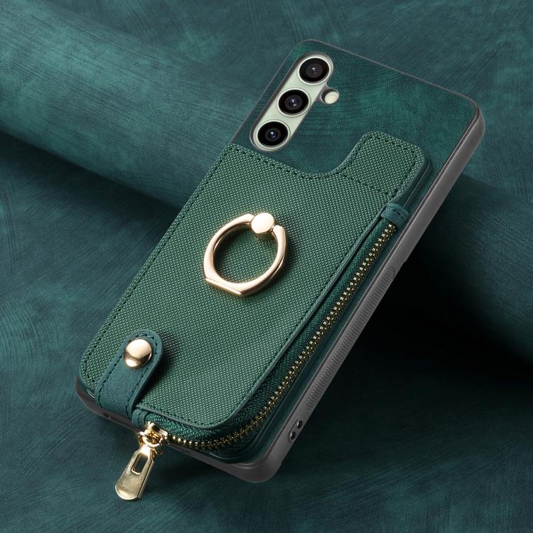 For Samsung Galaxy A36 Cross Leather Ring Vertical Zipper Wallet Back Phone Case