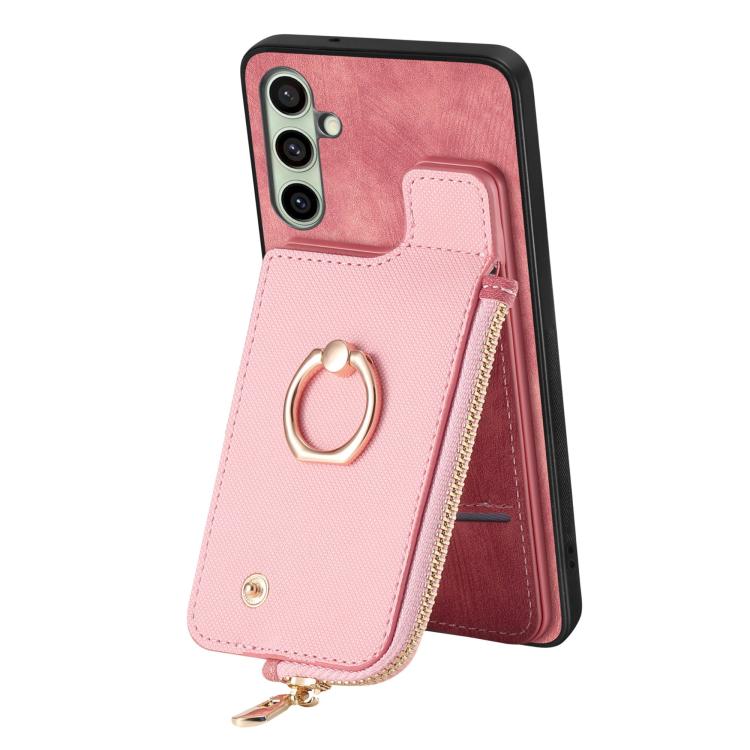 For Samsung Galaxy A36 Cross Leather Ring Vertical Zipper Wallet Back Phone Case