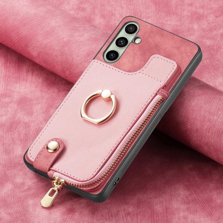 For Samsung Galaxy A36 Cross Leather Ring Vertical Zipper Wallet Back Phone Case
