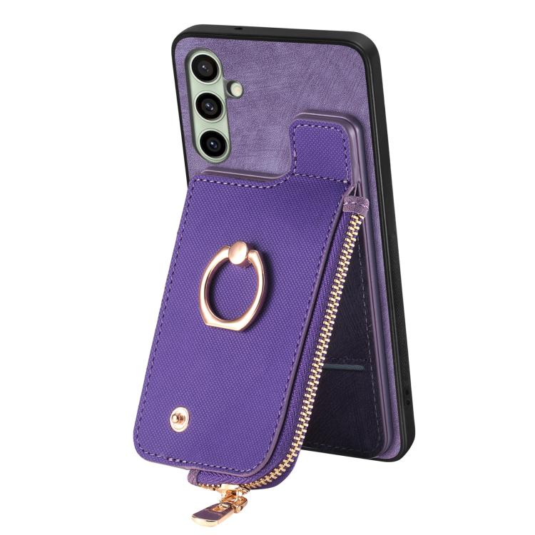 For Samsung Galaxy A36 Cross Leather Ring Vertical Zipper Wallet Back Phone Case