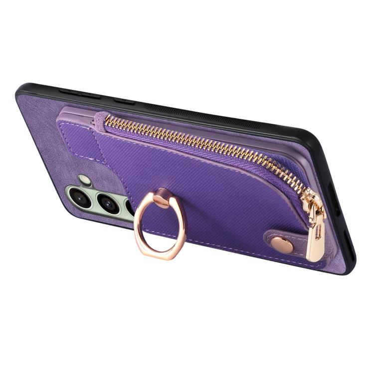 For Samsung Galaxy A36 Cross Leather Ring Vertical Zipper Wallet Back Phone Case