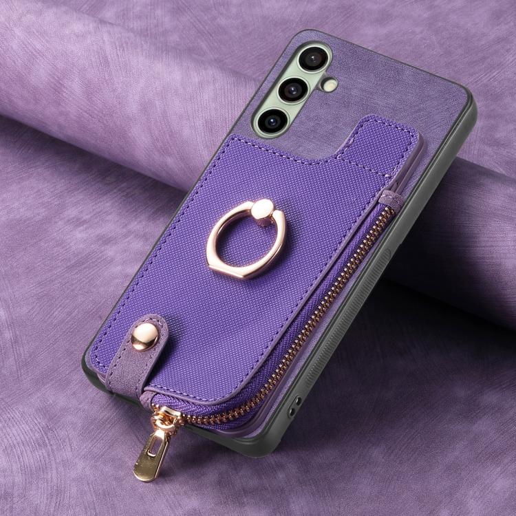 For Samsung Galaxy A36 Cross Leather Ring Vertical Zipper Wallet Back Phone Case