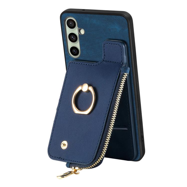 For Samsung Galaxy A36 Cross Leather Ring Vertical Zipper Wallet Back Phone Case
