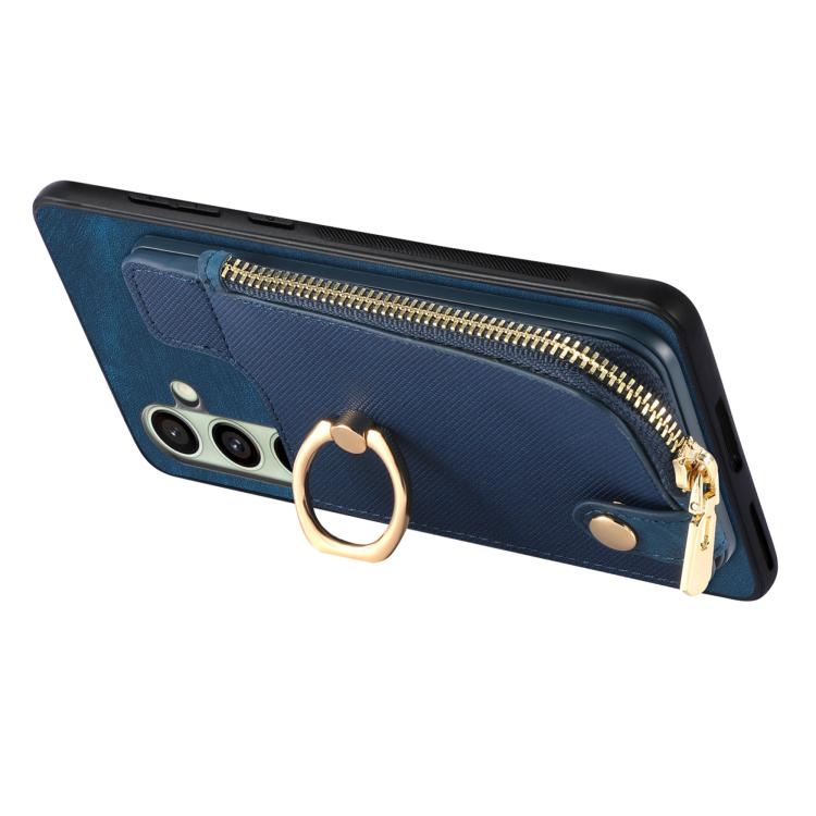 For Samsung Galaxy A36 Cross Leather Ring Vertical Zipper Wallet Back Phone Case