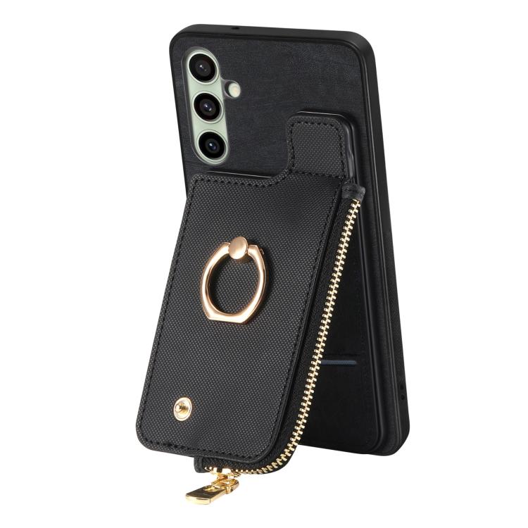 For Samsung Galaxy A36 Cross Leather Ring Vertical Zipper Wallet Back Phone Case