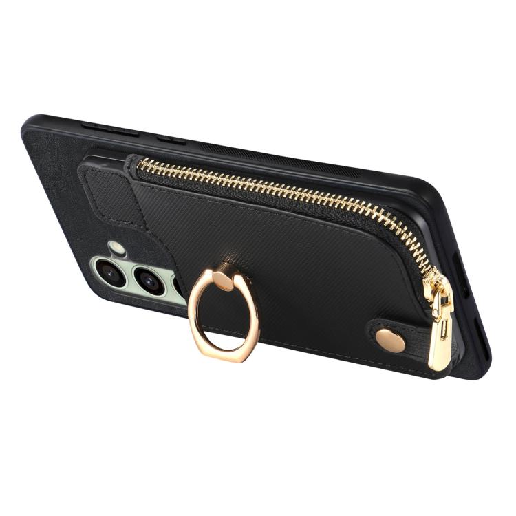 For Samsung Galaxy A36 Cross Leather Ring Vertical Zipper Wallet Back Phone Case